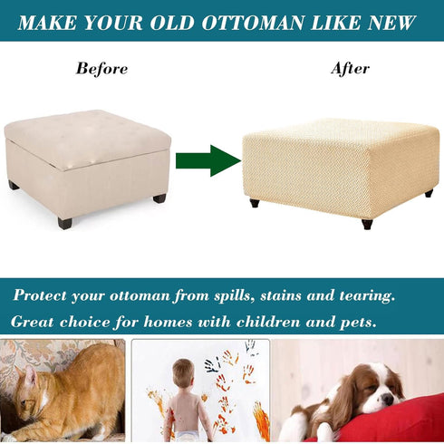 HFCNMY Ottoman Cover Square,Stretch Knitted Jacquard Ottoman Cover Thick Ottoman Slipcover Square Washable Storage Foot