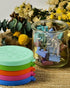 12 Pack 12 5Oz Silicone Oui Yogurt Jar Lids with Labels, Food-Grade Lids for Oui Yogurt Jars, Reusable Silicone Canning