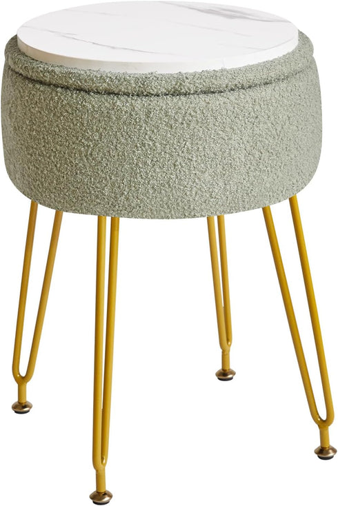 IBUYKE Teddy Velvet Storage Footrest Stool Ottoman, Makeup Vanity Stool Side Table