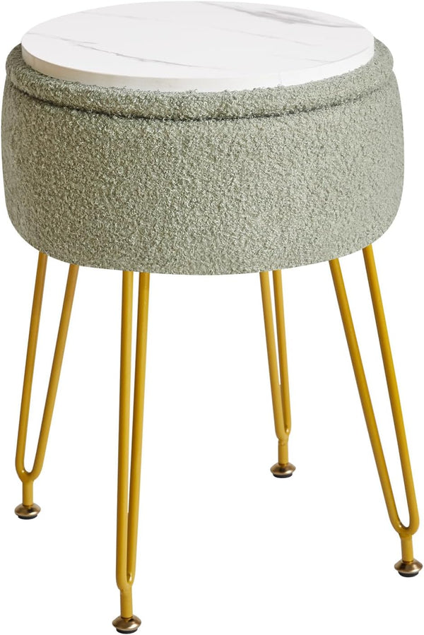 IBUYKE Teddy Velvet Storage Footrest Stool Ottoman, Makeup Vanity Stool Side Table