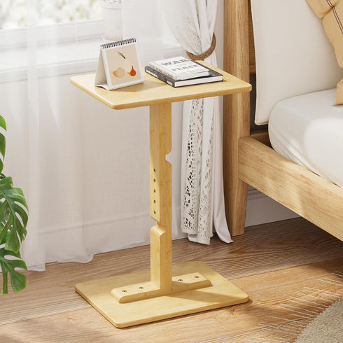 Amazer Bamboo TV Tray Table, Height Adjustable Side Table for Small Spaces, Snack Table for Couch, Bed, Chair, Sofa