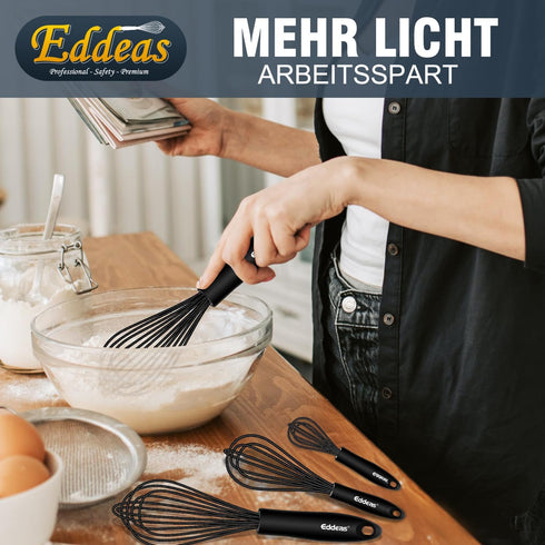 Silicone Whisk Set, Non Scratch Whisk for Nonstick Cookware, 4pcs (5+7+9+11in) for Blending and Kitchen Cooking