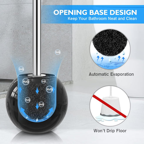 Wsedor 2 Pack, 304 Toilet Brush and Holder Stainless Steel Toilet Brush with Extended and Durable Comfortable Brush
