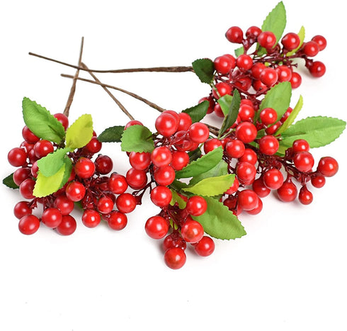 HUIANER 4 Pcs Artificial Red Berries, Christmas Fake Flowers Lifelike Redberry Stems