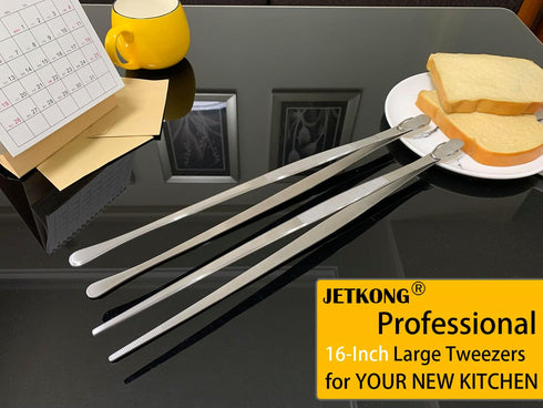 JETKONG 2 Pcs 16-Inch Kitchen Tweezers - Extra Long Heavy Duty Stainless Steel Cooking Tweezers (Silver).