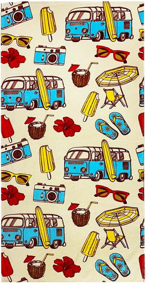 YIFONTIN Kids Beach Towel Cotton Soft Absorbent 25.5X51 inches for Bath Swimming, Coastal Tour