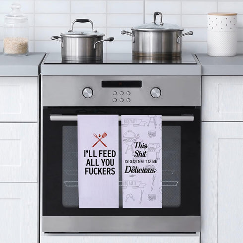 Funny Kitchen Towels for Men, Women, BBQ Grilling, Hilarious Gifts for Husband, Dad, Boyfriend, Chefs