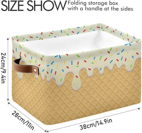 Ice Cream Texture Storage Basket Bin, Large Cube Canvas Collapsible Storage Organizer for Home Office Closet - 15 L x