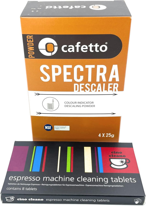 Cino Cleano Espresso Machine Cleaning and Descaling Bundle, 8 Tablets and 4 Spectra Sachets for Breville Machines