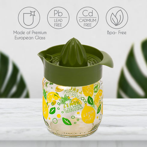 Crystalia Manuel Citrus Juicer with Glass Storage Jar - Handheld Juice Press Extractor for Lemon, Orange, Lime,