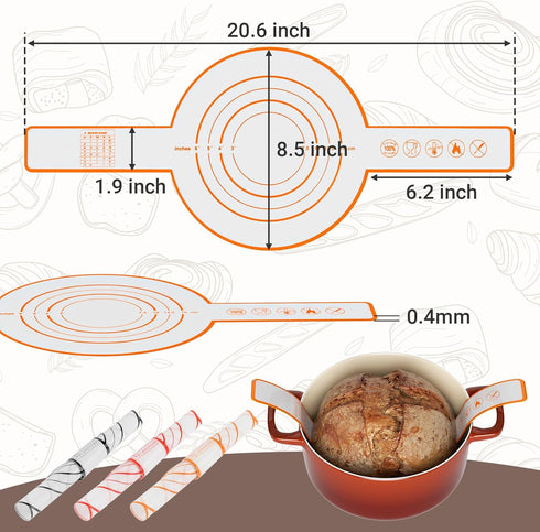 3 PCS Silicone Bread Slings for Dutch Oven, Non-Stick Baking Mats with Long Handles, Easy to Clean