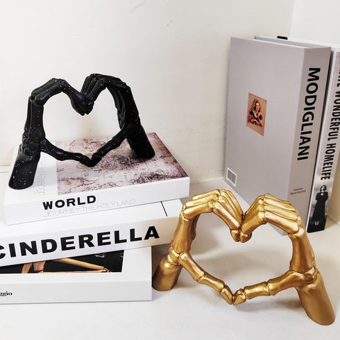 Skeleton Hands Statue,Heart Hands Sculpture,Hand Gesture Desk Statues Love Ornaments,Heart Shape Finger Gesture