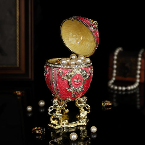 Family(QF2049) QIFU Hand Painted Pink Big Faberge Egg Style Enamel Trinket Box Hinged, Unique Gift