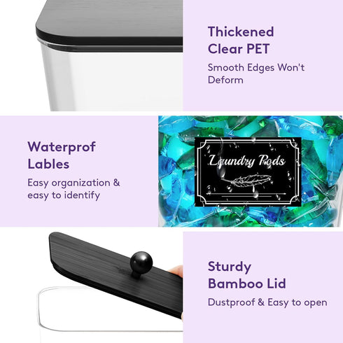 3 2600 +2000ml/0.53+0.7gal Lifewit Pcs Laundry Pods Container with Bamboo Lid, Dryer Sheet Holder, Laundry Room