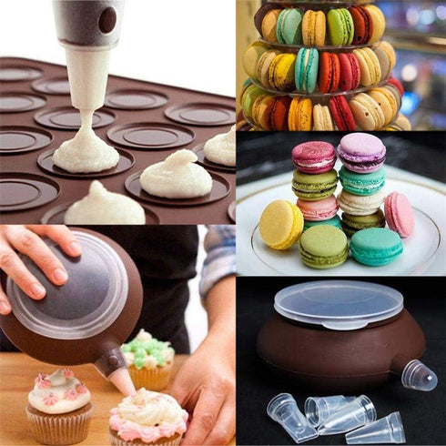48 Hole Macarons Silicone Mat Baking Mold - Silicone Macaron Kit, Pastry Baking Mat and Decorating Piping Pot with 4pcs