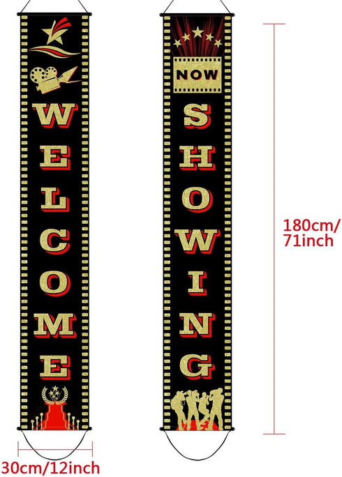 Blulu 2 Pieces Movie Night Banner Decoration Set, Porch Sign for Theme Party Supplies Birthday Favors
