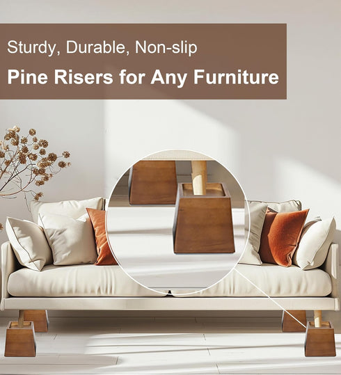 Lufia Wood Bed Risers 4 Inch, Premium Pine Furniture Risers, Sturdy and Stylish 4" Bed Lift for Sofa, Desk and More -