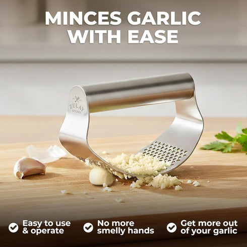 Set Set Zulay Kitchen Stainless Steel Garlic Press Rocker - Time Saving, Durable Strong Garlic Mincer Tool - Easy