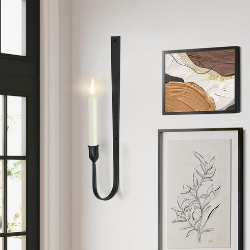SHOHAYTO Set 2, Black Wall Candle Holder of Metal Wall Mount Candle Sconces Holder, Modern Wall Decoration for Living