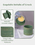 6.7oz TEATALK Ceramic French Butter Crock - Vintage Relief Pattern Butter Keeper with Water Seal, Green Butter Dish