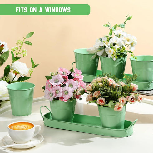 2 Sets Hicarer Herb Planter with Tray Metal Herb Garden Planter with Drainage Farmhouse Windowsill Pots for Indoor