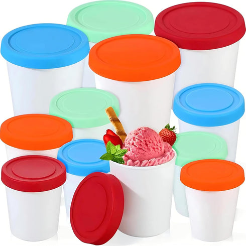 YQMYXG 32 Oz (4 Pack 1 Ice Cream Containers for Homemade, Ice Cream Containers with Silicone Lids Leak-Free, Reusable