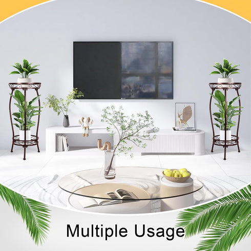 Gynyinly 2 Tier Rustproof Iron Plant Stand - Heavy Duty Outdoor Plant Stands For Patio, Balcony Or Garden Or Planter