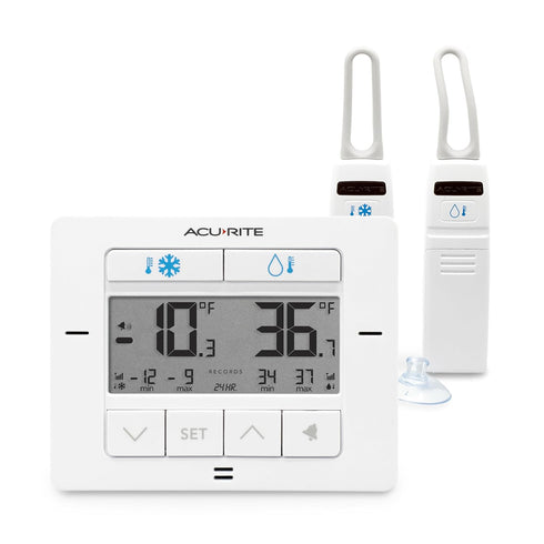 AcuRite Digital Wireless Fridge and Freezer Thermometer, Matte White, with Alarm and High/Low Temperature Records