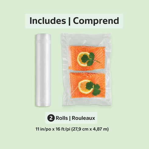 FoodSaver Vacuum Seal Rolls, 11" x 16', 2-Pack, BPA-Free Multilayer Construction for Food Preservation