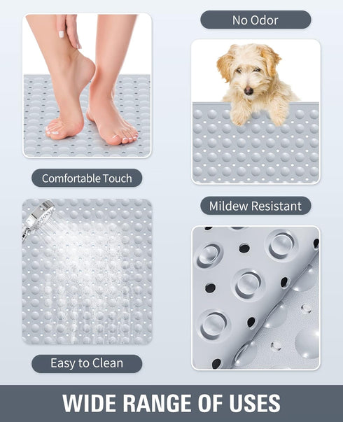 34.3" 23.3" Yolife Extra Large Shower Mat, L x W TPE Anti Slip Stand Up Shower Mat with Drain Holes and Suction Cups