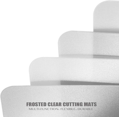 Fotouzy Plastic Cutting Board Set of 7, Frosted Clear Flexible Mats, BPA-Free, Non-Porous, Dishwasher Safe, Transparent