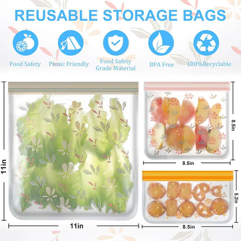 24 Pack Dishwasher Safe Reusable Bags Silicone, Leakproof Reusable Freezer Bags for Food Storage, Home Organization, Travel & Make-up, BPA-Free for Salad and Fruit by Hndnrxue