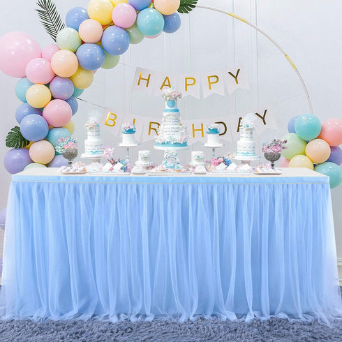 Baby Blue Table Skirt for Baby Shower Boy 6ft Light Blue Tulle Tutu Table Cloth for Elephant Birthday Party Decorations