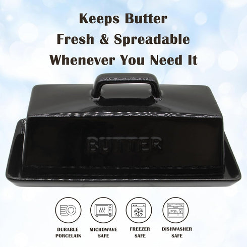 MKYHBOO Countertop, Ceramic Butter Dish With Lid for Covered Butter Holder With Lid, Black Butter Container, Butter