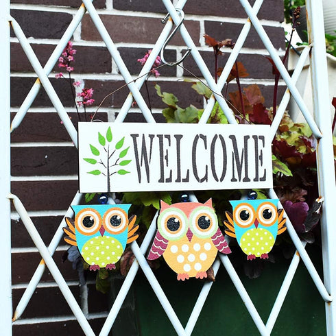 Owl Welcome Sign Hanging Door Decoration - Wood Wall Hanging Sign for Home Porch Fall Halloween Decor