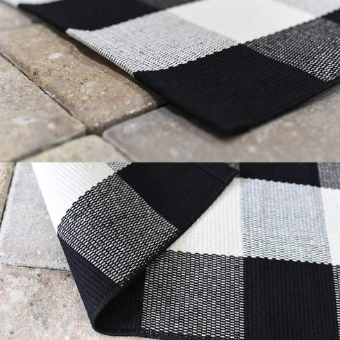 MUBIN 27.5 x 43 Inches Cotton Buffalo Plaid Rug, Hand-Woven Indoor or Outdoor Rugs for Layered Door Mats (Black and