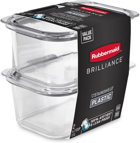 Rubbermaid Brilliance BPA-Free Food Storage Containers, Medium Deep, 4.7 Cup, 2-Pack, Airtight & Leak-Proof