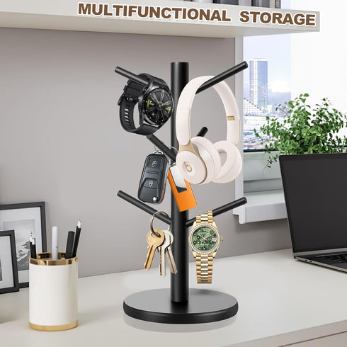 Mug Tree - Thicker Base Coffee Cup Holder for Countertop, Sturdy Wood Stand with 6 Hooks