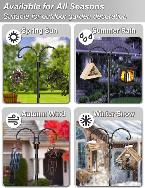 60 Inch 5 Hummingbird 1 Adjustable Double Shepherds Hooks for Outdoor with Sleeve, Heavy Duty Bird Feeder Pole Stand