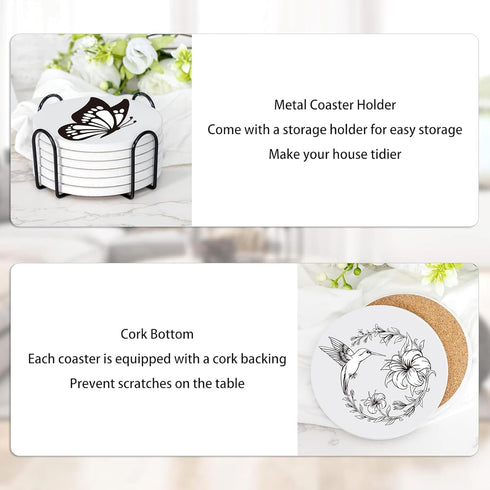 DoYoMo 6 Paint Your Own Butterfly Coaster with Markers,Craft Kits for Adul Absorbent Ceramic Tiles with Cork Base,DIY