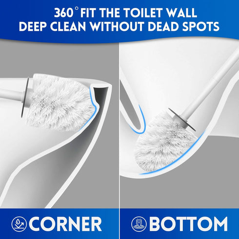 Toilet Bowl Brush and Holder Set, Compact Scrubber for RV and Bathroom Cleaning, 360°PP Bristle, White