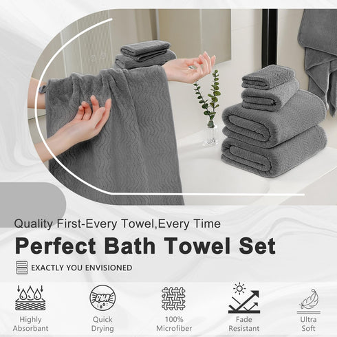 8 Set |2 Sheet,2 Towels,4 Cozy Set Piece Bath Towel Grey Oversized Large Bath Hand Washcloths| Ultra Soft Bath Towel