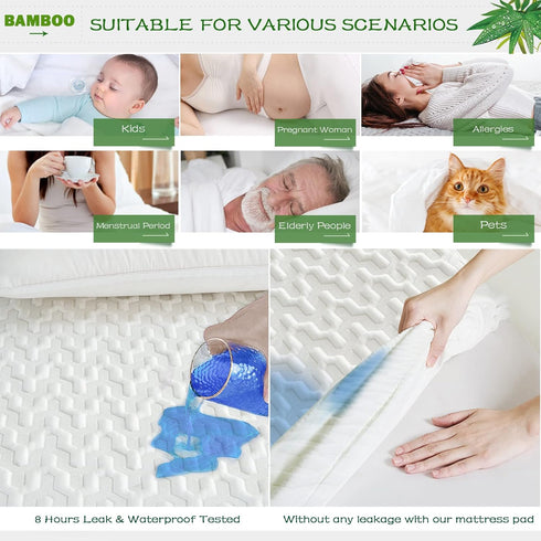 GRT Waterproof Rayon Bamboo Mattress Protector, Queen Size 3D Air Fiber Cooling Pad, Breathable Ultra Soft