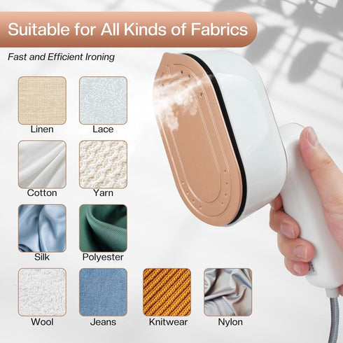 Mini Steam Iron, 970W Portable Steamer for Clothes, 180° Rotatable Handheld Steamer for Home Travel (White)