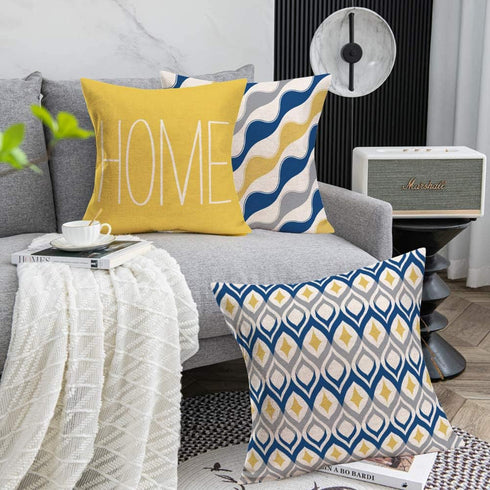 Fukeen Geometric Set of 4 Throw Pillow Covers, Modern Decorative 18x18 Inch Cushion Cover for Living Room Bed (Blue