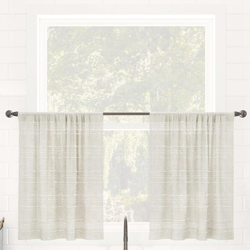 Clean Window Textured Slub Stripe 2-Pack Anti-Dust Allergy/Pet Friendly Sheer Cafe Curtain Pair, 52" W x 24" L