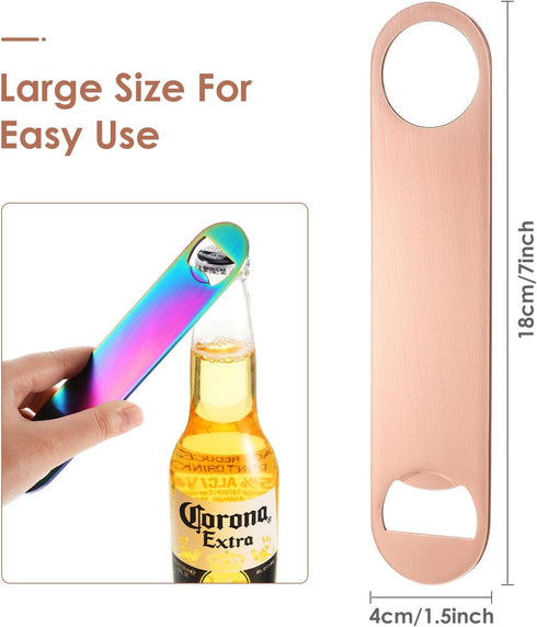4 Pcs Heavy Duty Stainless Steel Flat Bottle Opener 7 Inch Solid Beer Opener for Bar Kitchen Wedding Party (Laser,