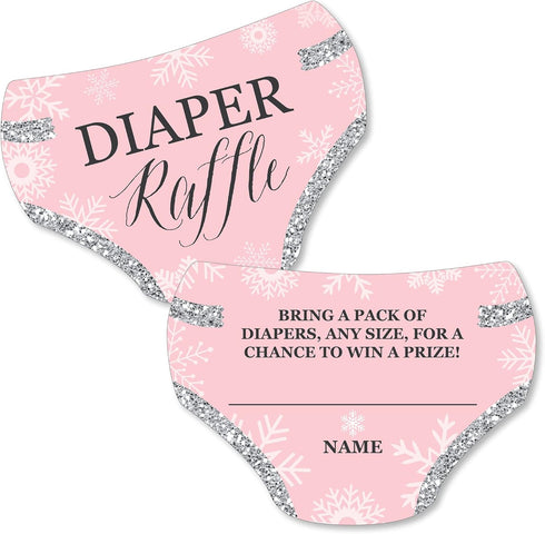 Big Dot of Happiness Pink Winter Wonderland - Diaper Shaped Raffle Ticket