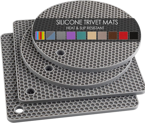 Silicone Trivet Mats - Heat Resistant Pot Holders for Hot Pots and Pans, 4 Pack Gray Trivets for Tables