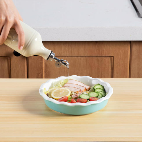 16 Oz 1 Pack(Beige, Sweejar Ceramic Olive Oil Dispenser Bottle, Oil Dispenser for Kitchen with Gravity Spout, Relief